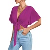 image:imageLYANER Womens Sexy Deep V Neck Tie Front Wrap Cropped Blouse Bell Short Sleeve Ruffle Crop TopsRose