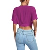 image:imageLYANER Womens Sexy Deep V Neck Tie Front Wrap Cropped Blouse Bell Short Sleeve Ruffle Crop TopsRose