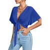 image:imageLYANER Womens Sexy Deep V Neck Tie Front Wrap Cropped Blouse Bell Short Sleeve Ruffle Crop TopsRoyal Blue