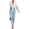 image:imageLYANER Womens Sexy Deep V Neck Tie Front Wrap Cropped Blouse Bell Short Sleeve Ruffle Crop TopsSolid White