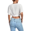 image:imageLYANER Womens Sexy Deep V Neck Tie Front Wrap Cropped Blouse Bell Short Sleeve Ruffle Crop TopsSolid White