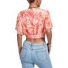 image:imageLYANER Womens Sexy Deep V Neck Tie Front Wrap Cropped Blouse Bell Short Sleeve Ruffle Crop TopsTie Dye Floral Purple
