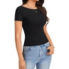 image:imageLYANER Womens Sexy Floral Lace Tie Back Tops Boat Neck Short Sleeve Fitted Going Out Trendy BlouseBlack