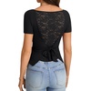 image:imageLYANER Womens Sexy Floral Lace Tie Back Tops Boat Neck Short Sleeve Fitted Going Out Trendy BlouseBlack