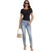image:imageLYANER Womens Sexy Floral Lace Tie Back Tops Boat Neck Short Sleeve Fitted Going Out Trendy BlouseBlack