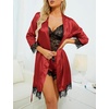 image:imageLYANER Womens Sexy Silk Satin Pajamas Set 4pcs Lingerie Nightwear Floral Lace Cami Pjs Sleepwear with RobeBright Red