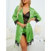 image:imageLYANER Womens Sexy Silk Satin Pajamas Set 4pcs Lingerie Nightwear Floral Lace Cami Pjs Sleepwear with RobeGreen