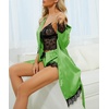 image:imageLYANER Womens Sexy Silk Satin Pajamas Set 4pcs Lingerie Nightwear Floral Lace Cami Pjs Sleepwear with RobeGreen
