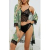 image:imageLYANER Womens Sexy Silk Satin Pajamas Set 4pcs Lingerie Nightwear Floral Lace Cami Pjs Sleepwear with RobeGreen Print