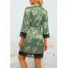 image:imageLYANER Womens Sexy Silk Satin Pajamas Set 4pcs Lingerie Nightwear Floral Lace Cami Pjs Sleepwear with RobeGreen Print