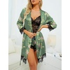 image:imageLYANER Womens Sexy Silk Satin Pajamas Set 4pcs Lingerie Nightwear Floral Lace Cami Pjs Sleepwear with RobeGreen Print