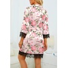 image:imageLYANER Womens Sexy Silk Satin Pajamas Set 4pcs Lingerie Nightwear Floral Lace Cami Pjs Sleepwear with RobeLight Pink Floral Print