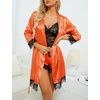 image:imageLYANER Womens Sexy Silk Satin Pajamas Set 4pcs Lingerie Nightwear Floral Lace Cami Pjs Sleepwear with RobeOrange
