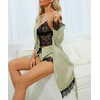 image:imageLYANER Womens Sexy Silk Satin Pajamas Set 4pcs Lingerie Nightwear Floral Lace Cami Pjs Sleepwear with RobePea Green