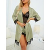 image:imageLYANER Womens Sexy Silk Satin Pajamas Set 4pcs Lingerie Nightwear Floral Lace Cami Pjs Sleepwear with RobePea Green