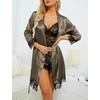 image:imageLYANER Womens Sexy Silk Satin Pajamas Set 4pcs Lingerie Nightwear Floral Lace Cami Pjs Sleepwear with RobePure Army Green