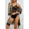 image:imageLYANER Womens Sexy Silk Satin Pajamas Set 4pcs Lingerie Nightwear Floral Lace Cami Pjs Sleepwear with RobePure Army Green