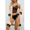image:imageLYANER Womens Sexy Silk Satin Pajamas Set 4pcs Lingerie Nightwear Floral Lace Cami Pjs Sleepwear with RobePure Champagne