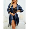 image:imageLYANER Womens Sexy Silk Satin Pajamas Set 4pcs Lingerie Nightwear Floral Lace Cami Pjs Sleepwear with RobePure Navy Blue
