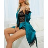 image:imageLYANER Womens Sexy Silk Satin Pajamas Set 4pcs Lingerie Nightwear Floral Lace Cami Pjs Sleepwear with RobePure Teal Blue