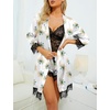 image:imageLYANER Womens Sexy Silk Satin Pajamas Set 4pcs Lingerie Nightwear Floral Lace Cami Pjs Sleepwear with RobeWhite Print
