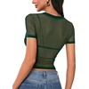image:imageLYANER Womens Sheer Mesh Tops Sexy Short Sleeve See Through Shirt Slim Fit Going Out Crop TopDark Green