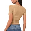 image:imageLYANER Womens Sheer Mesh Tops Sexy Short Sleeve See Through Shirt Slim Fit Going Out Crop TopKhaki