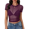 image:imageLYANER Womens Sheer Mesh Tops Sexy Short Sleeve See Through Shirt Slim Fit Going Out Crop TopPlum Purple
