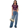 image:imageLYANER Womens Sheer Mesh Tops Sexy Short Sleeve See Through Shirt Slim Fit Going Out Crop TopPlum Purple
