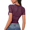 image:imageLYANER Womens Sheer Mesh Tops Sexy Short Sleeve See Through Shirt Slim Fit Going Out Crop TopPlum Purple