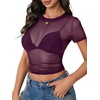 image:imageLYANER Womens Sheer Mesh Tops Sexy Short Sleeve See Through Shirt Slim Fit Going Out Crop TopPlum Purple