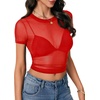 image:imageLYANER Womens Sheer Mesh Tops Sexy Short Sleeve See Through Shirt Slim Fit Going Out Crop TopRed