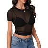 image:imageLYANER Womens Sheer Mesh Tops Sexy Short Sleeve See Through Shirt Slim Fit Going Out Crop TopSolid Black