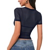 image:imageLYANER Womens Sheer Mesh Tops Sexy Short Sleeve See Through Shirt Slim Fit Going Out Crop TopSolid Navy Blue