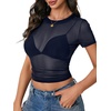 image:imageLYANER Womens Sheer Mesh Tops Sexy Short Sleeve See Through Shirt Slim Fit Going Out Crop TopSolid Navy Blue