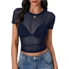 image:imageLYANER Womens Sheer Mesh Tops Sexy Short Sleeve See Through Shirt Slim Fit Going Out Crop TopSolid Navy Blue