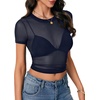 image:imageLYANER Womens Sheer Mesh Tops Sexy Short Sleeve See Through Shirt Slim Fit Going Out Crop TopSolid Navy Blue