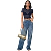 image:imageLYANER Womens Sheer Mesh Tops Sexy Short Sleeve See Through Shirt Slim Fit Going Out Crop TopSolid Navy Blue