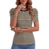 image:imageLYANER Womens Short Puff Sleeve Cotton Tops Crew Neck Striped Shirt Blouse Trendy Going Out TopsBeige