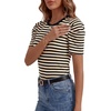 image:imageLYANER Womens Short Puff Sleeve Cotton Tops Crew Neck Striped Shirt Blouse Trendy Going Out TopsBeige