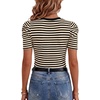 image:imageLYANER Womens Short Puff Sleeve Cotton Tops Crew Neck Striped Shirt Blouse Trendy Going Out TopsBeige
