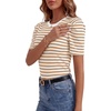 image:imageLYANER Womens Short Puff Sleeve Cotton Tops Crew Neck Striped Shirt Blouse Trendy Going Out TopsKhaki