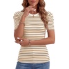 image:imageLYANER Womens Short Puff Sleeve Cotton Tops Crew Neck Striped Shirt Blouse Trendy Going Out TopsKhaki
