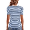 image:imageLYANER Womens Short Puff Sleeve Cotton Tops Crew Neck Striped Shirt Blouse Trendy Going Out TopsLight Royal Blue