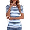 image:imageLYANER Womens Short Puff Sleeve Cotton Tops Crew Neck Striped Shirt Blouse Trendy Going Out TopsLight Royal Blue