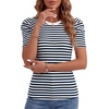 image:imageLYANER Womens Short Puff Sleeve Cotton Tops Crew Neck Striped Shirt Blouse Trendy Going Out TopsNavy Blue