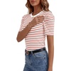 image:imageLYANER Womens Short Puff Sleeve Cotton Tops Crew Neck Striped Shirt Blouse Trendy Going Out TopsPink