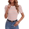 image:imageLYANER Womens Short Puff Sleeve Cotton Tops Crew Neck Striped Shirt Blouse Trendy Going Out TopsPink