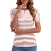 image:imageLYANER Womens Short Puff Sleeve Cotton Tops Crew Neck Striped Shirt Blouse Trendy Going Out TopsPink