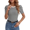 image:imageLYANER Womens Short Puff Sleeve Cotton Tops Crew Neck Striped Shirt Blouse Trendy Going Out TopsWhite
